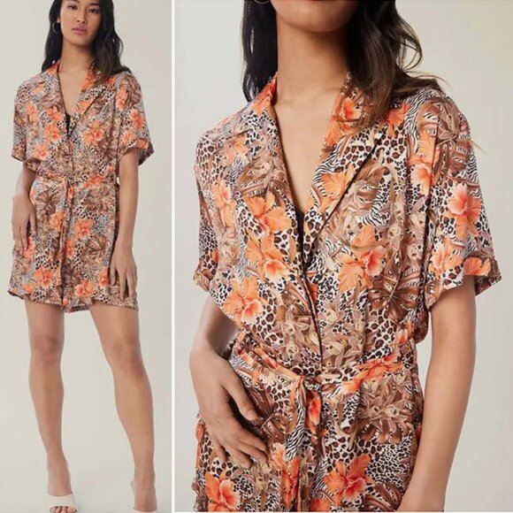 Lita by Ciara Silky Satin Safari Animal Print Utility Romper - Picture 2 of 16